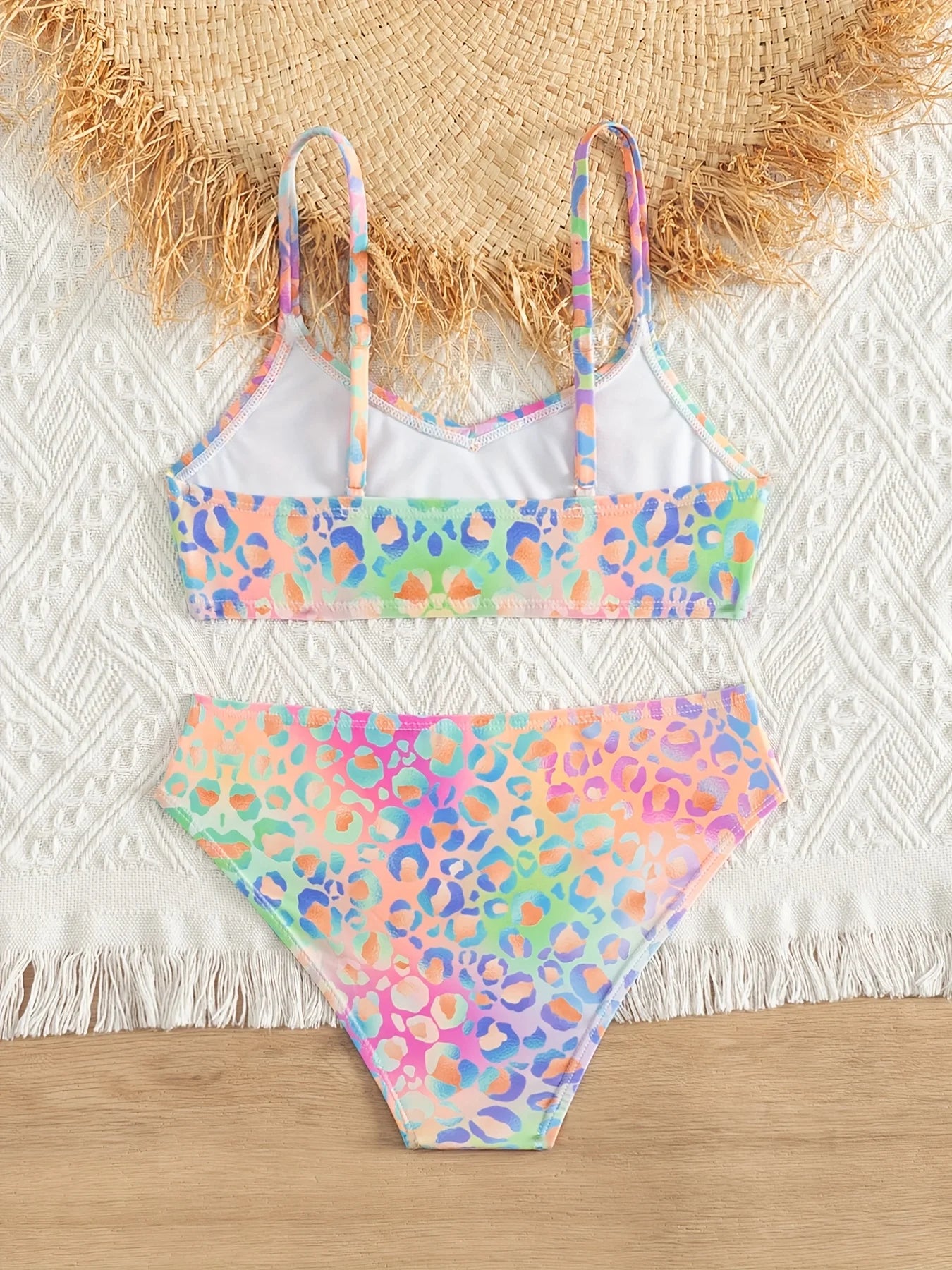 Bright Leopard Print Bikini Swimsuit for Teen Girls Summer Beachwear Two Piece Swimwear