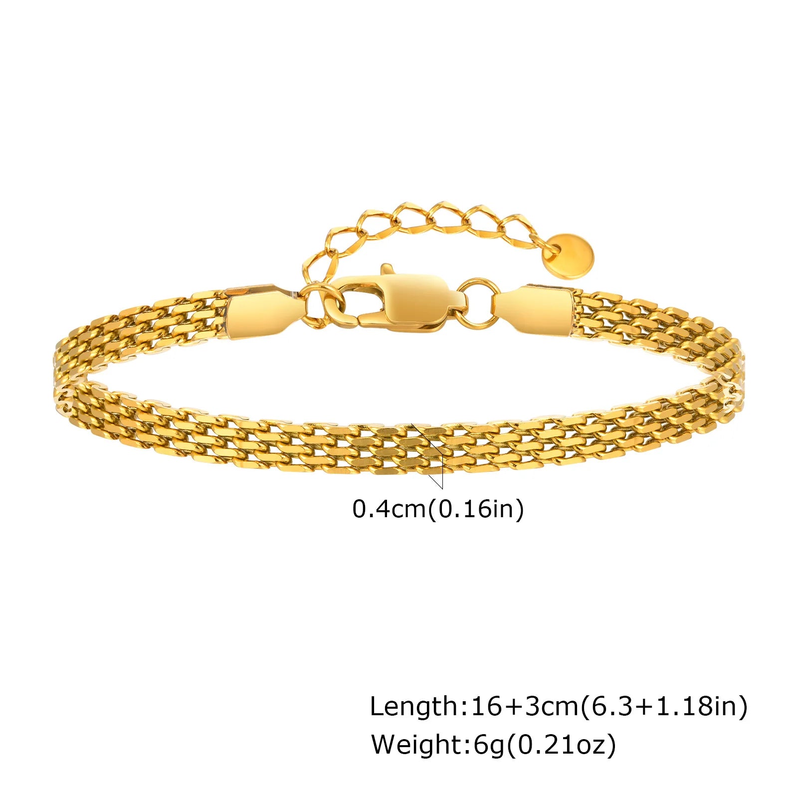 Stainless Steel 18K Gold Plated Bracelet for Women, Adjustable Weaving Mesh Chain, Exquisite Jewelry Gift
