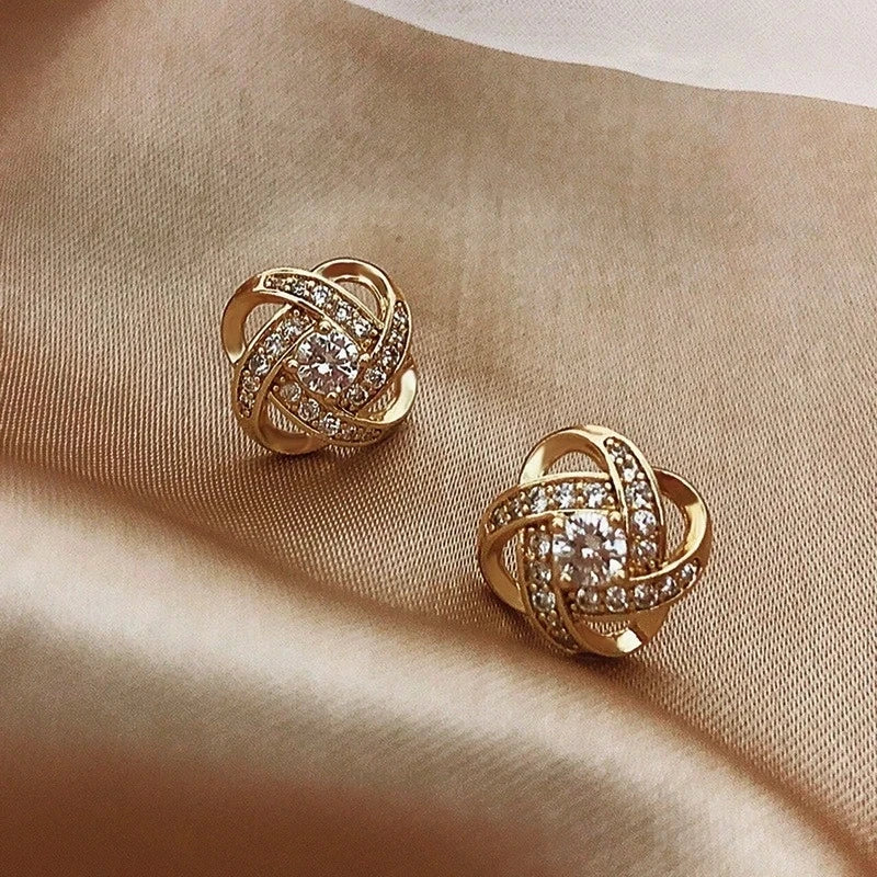 Upscale 14k Gold Jewelry Real Gold  Earrings Zircon Pearl Twist Luxury Stud Earrings for Women Brincos Pendientes Bijoux
