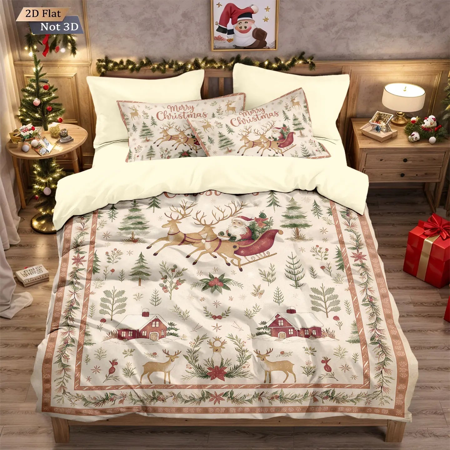 3pcs Santa Claus printed coreless bedding set, multi size bedroom dormitory duvet covers, soft and machine washable decoration
