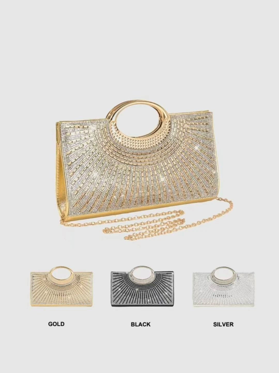 Women's Dinner Bag, European and American Retro Big Ring Clutch, Advanced Texture Diamond Flash Bridal Dinner Bag
