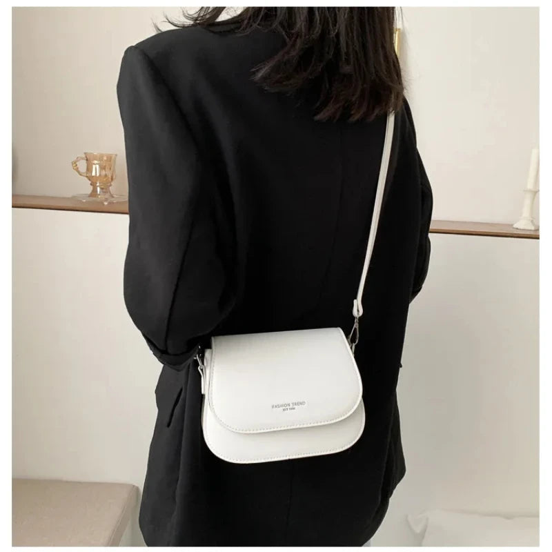 Trendy Saddle Shoulder Bag Women PU Leather Crossbody Bag Simple Solid Color Flap Messenger Bag Fashion Handbags Pouch