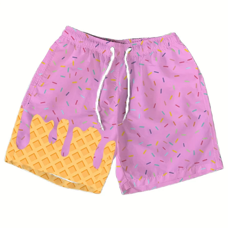 Multi Color Ice Cream Graphic Beach Shorts For Men Kids 3d Printed Cartoon Hawaiian Swimming Trunks Summer Loose Board Shorts