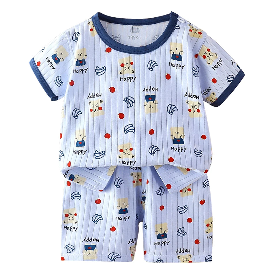 2 Pcs Dinosaur Print T-shirt Set Children's Cartoon Pajamas Sets Boys Kid's Short Sleeve Summer Korean Style Baby Girl Clothes