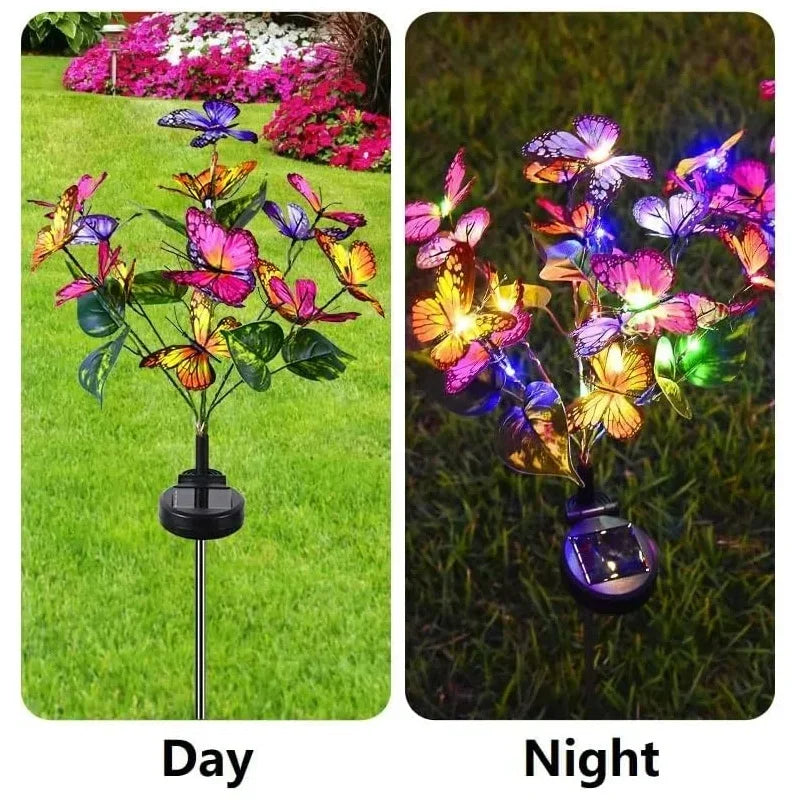 LED Solar Garden Lights Outdoor Solar Butterfly Flower Tree Lights Waterproof for Outdoor Garden Path Atmosphere Roof Decoration