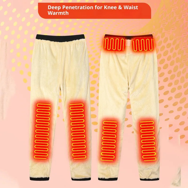 Smart USB Controlled Heated Fleece Lined Winter Pants Electric Thermal Warm Pants Lamb Velvet Heating Trousers Motorcycle Gear