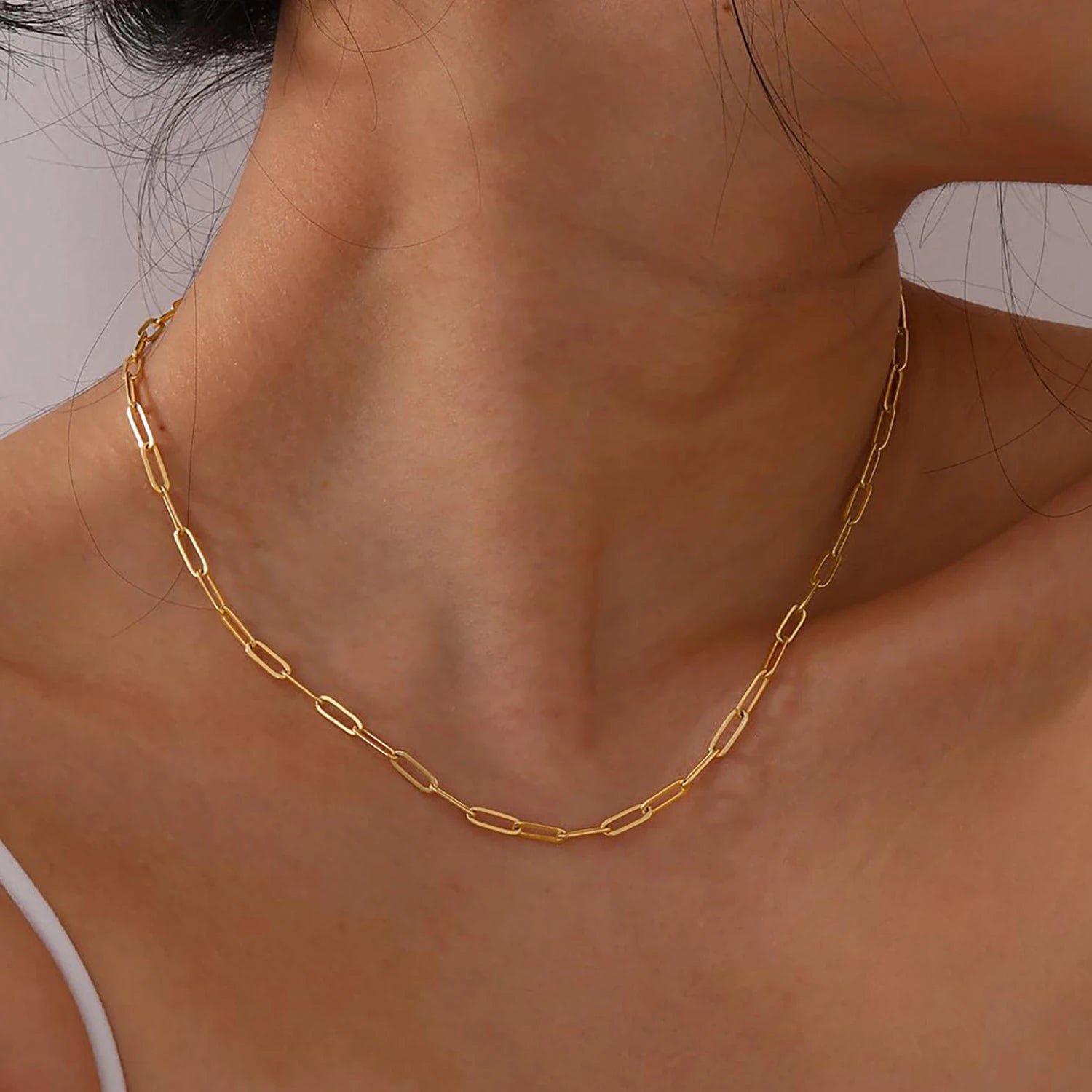 Minimalist Gold Color Chain Necklace for Women Waterproof Stainless Steel Chunky Paperclip Bracelet Hip Rock Jewelry Gift