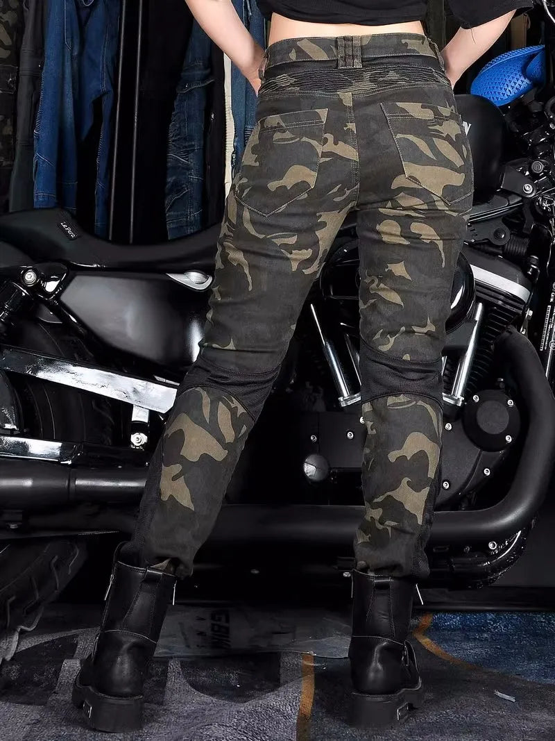 Camo Dual Spring Summer Riding Collection Classic Denim PK720 Motorcycle Female Pants Motocicleta Elastic Fit Jeans 4 Gears