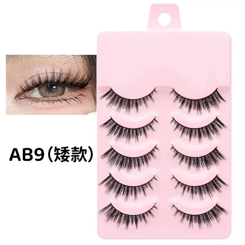 DINGSEN 5 Pairs Manga Lashes Eyes Lashes Soft Natural Long Eyelashes Fake Lashes Anime Wispy Strip False Eyelashes Makeup