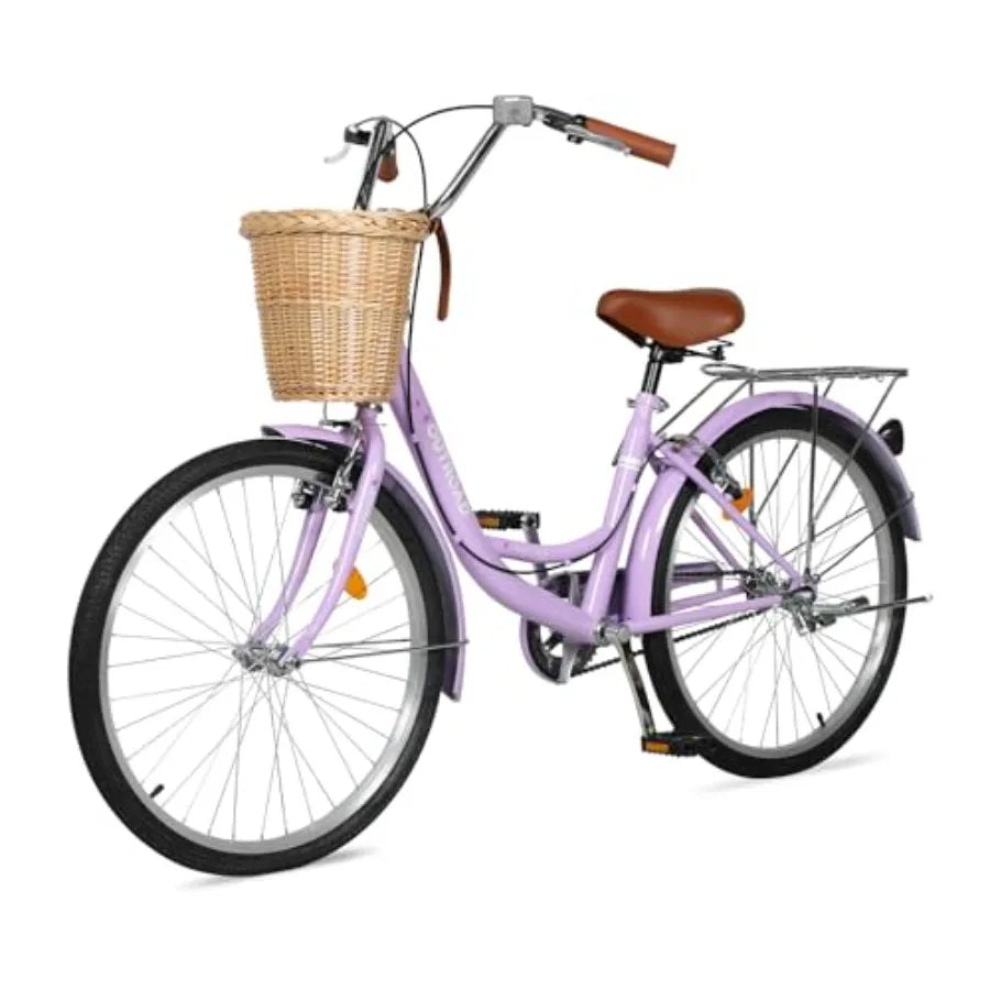 24 26 Beach Cruiser Bike for Women Men Comfort City Bicycle with Front Basket Rear Storage Adjustable Seat Height Sturdy HighCa