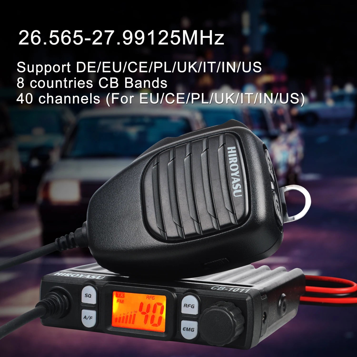 HIROYASU CB-1011 CB Walkie Talkie 27MHz 40Ch FM/AM 8W Mini 26.565-27.99125MHz Mobile Radio for EU PL DE CE UK IN US IT Countries