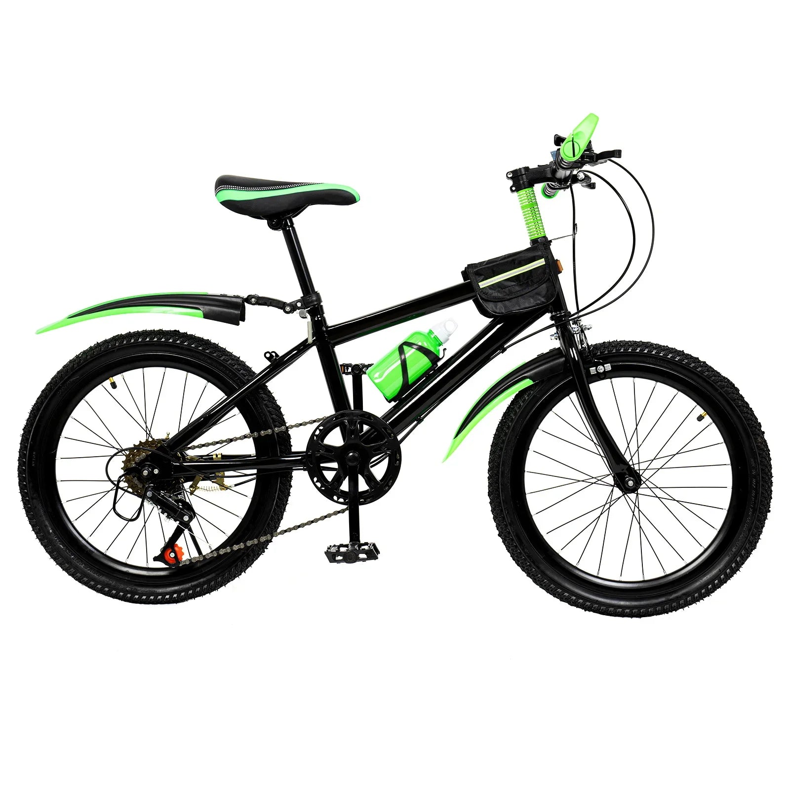 20 Inch Mountain Bike 7 Speeds Unisex Kids Bicycle Dual-Disc Brakes Height Adjustable MTB Boys Girls Bike with Kettle & Mudguard