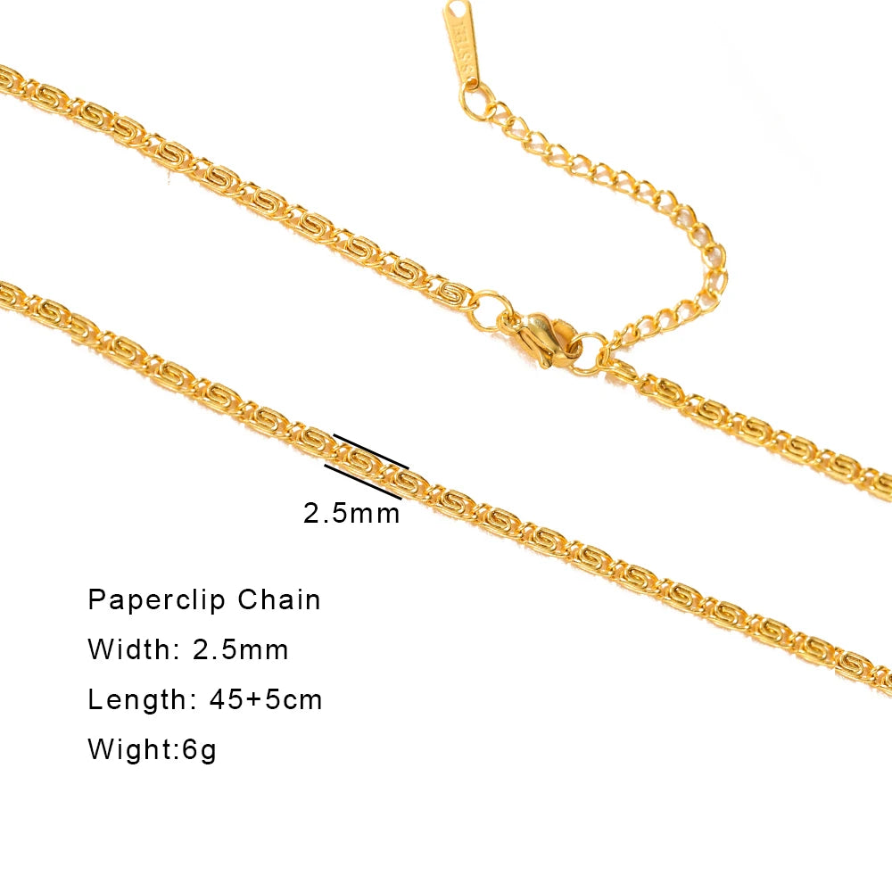 Skyrim Stainless Steel Gold Color Chain Necklace Women Minimalist Cuban Paperclip Twisted Snake Chain Fashion Jewelry Wholesale