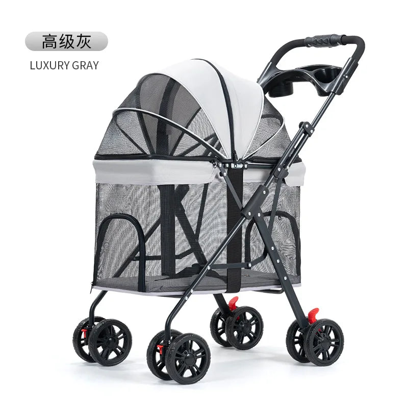 Foldable Pet Stroller Cats/Dog Carriers Comfortable Breathable Puppy Teddy Transport Trolley Outdoor Lightweight Dogs Basket