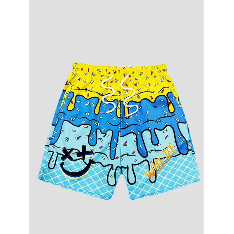 Trend Ice Cream Graphic Beach Shorts For Men Fashion Summer Cool 3D Print Swim Trunks Loose Streetwear Hip Hop Kids Short Pants