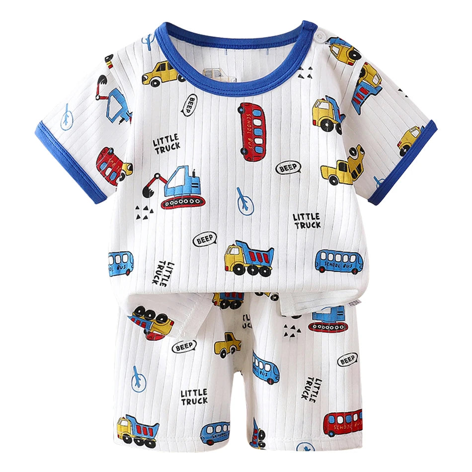 2 Pcs Dinosaur Print T-shirt Set Children's Cartoon Pajamas Sets Boys Kid's Short Sleeve Summer Korean Style Baby Girl Clothes