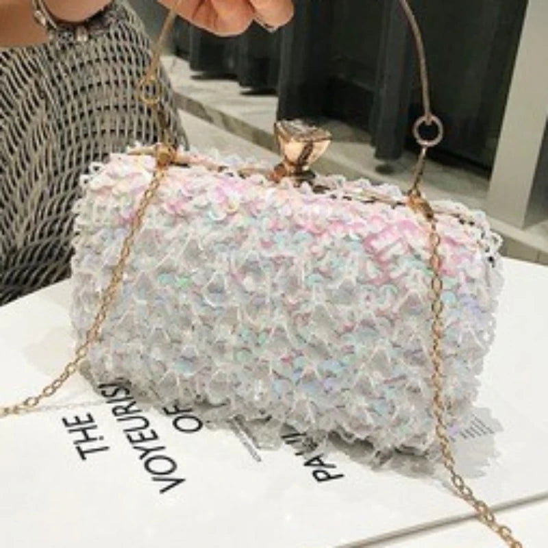 2022 New Women's Evening Bags Fashion Luxury Sequin Beaded Banquet Handbags Clutches Ladies Chain Small Shoulder Bag Purses