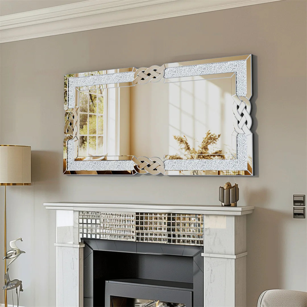 LUVODI Large Crush Diamond Full Body Wall Mirror Artistic Silver Bathroom Vanity Mirror