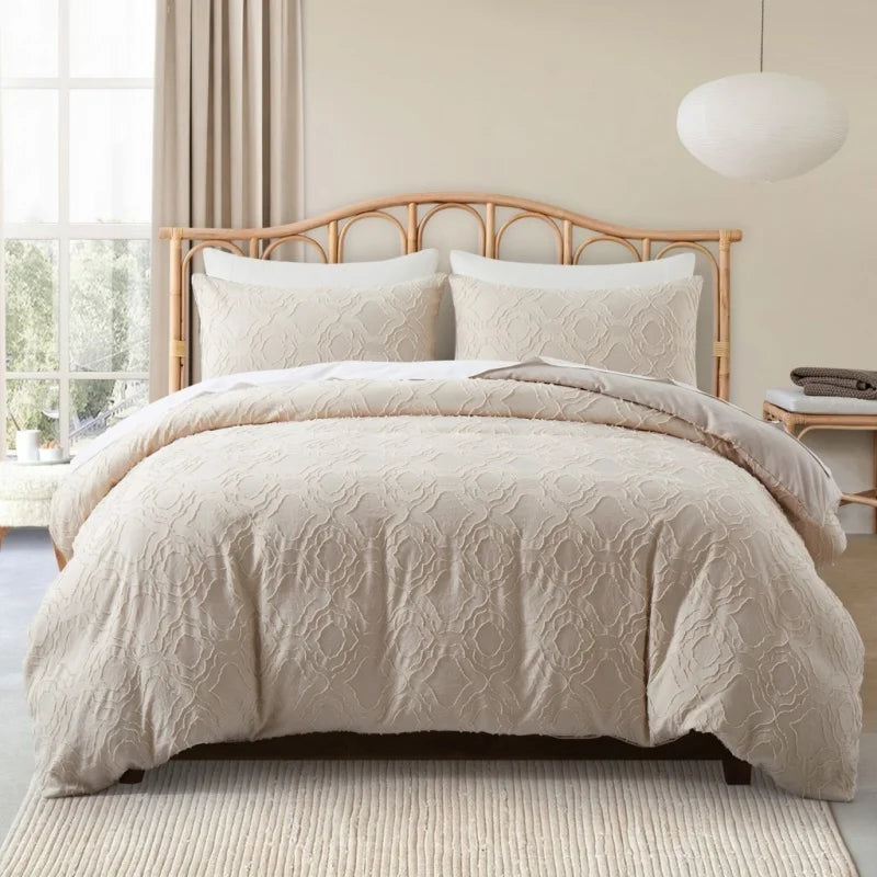 2/3pcs Duvet Cover Set,Tufted Geometric Comforter Cover +Pillowcas Boho Bed Set Soft Lightweight Bedding Set for All Seasons