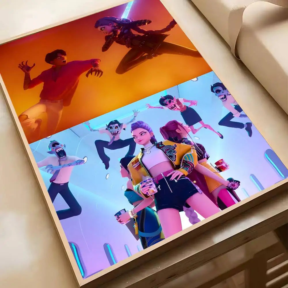 Hot Movie K-pop D-Demon H-Hunters Anime Poster Waterproof HD Art Wall Decal Self-Adhesive Print. Aesthetic Home Room Decor for L