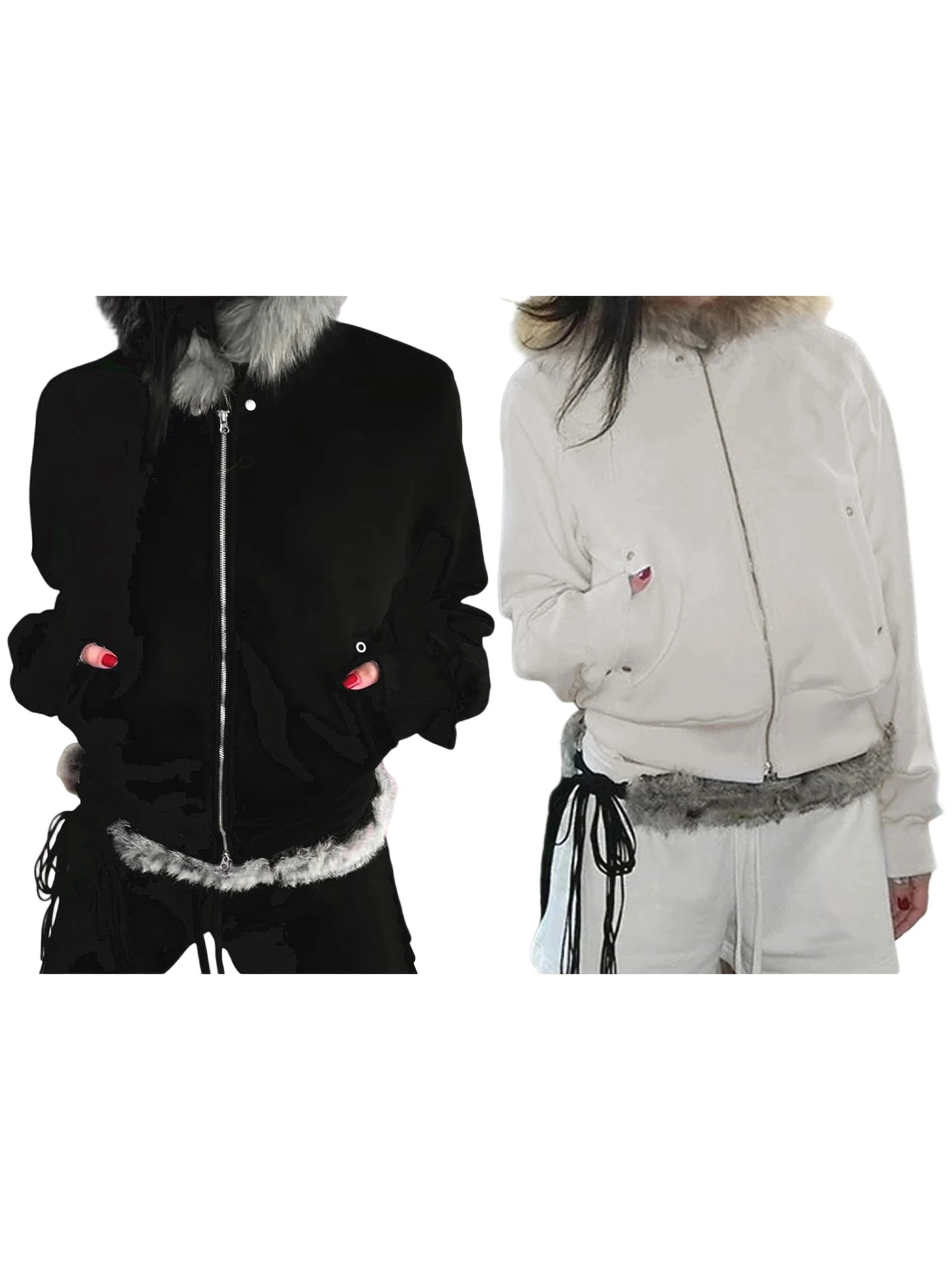 Women s Winter Warm Hooded Coat with Faux Fur Trim Long Sleeve Zipper Hoodie Jacket with 2 Pockets and Plush Lining