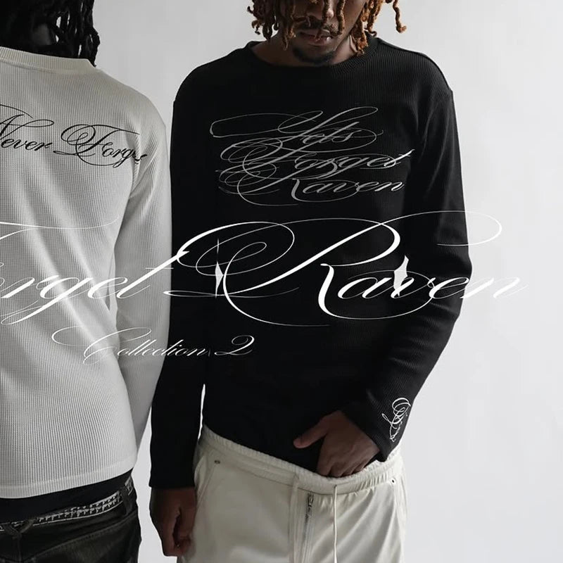 American Dark Retro Y2K Printed Long Sleeved T-Shirt High Street Gothic Trendy Outfit Top for Casual Wear