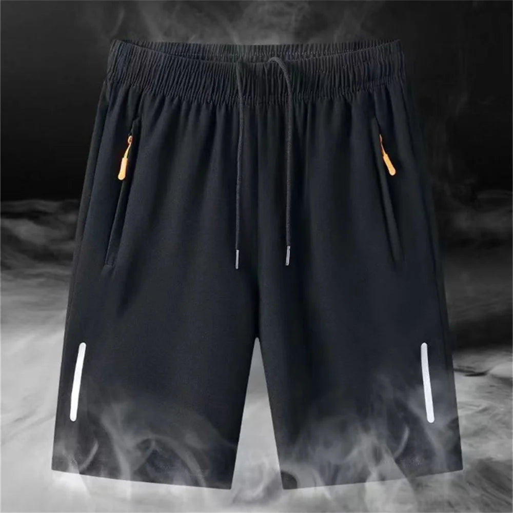 Summer Men'S Ultra-Thin Ice Silk Beach Casual Shorts Jogging Sport Quick Dry Male Zipper Loose Gym Sports Short Pants Sweatpant