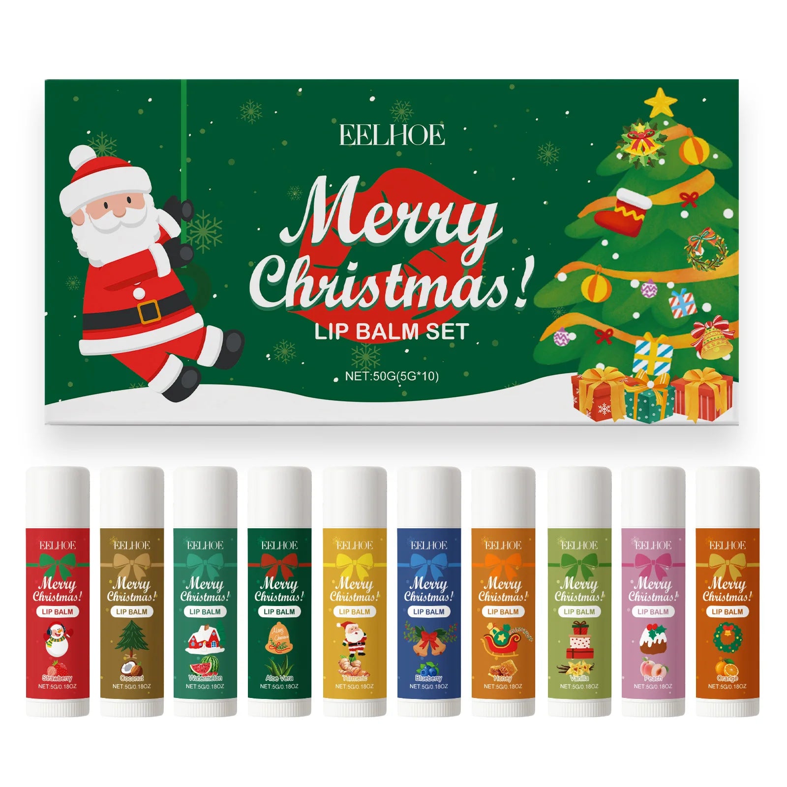 10PCS/Box Christmas Lip Moisturizing Set Deep Moisturizing Lip Color Brightening Plump Lip Care Gift Set for Women Girls