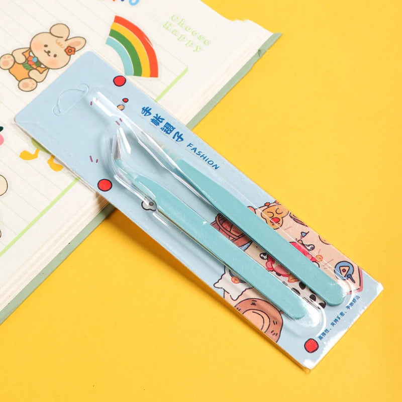 Stainless Steel Straight Curved Tweezers Colorful Pink Blue Purple DIY Eyelash Tweezer Nail Art Sticker Rhinestones Picking Tool