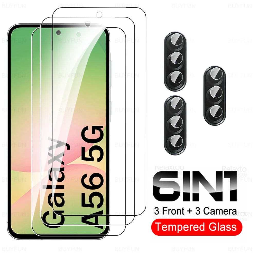 6in1 Camera Glass For Samsung Galaxy A56 Full Cover Tempered Glass SamsungA56 GalaxyA56 Samung A 56 56A 5G Lens Screen Protector