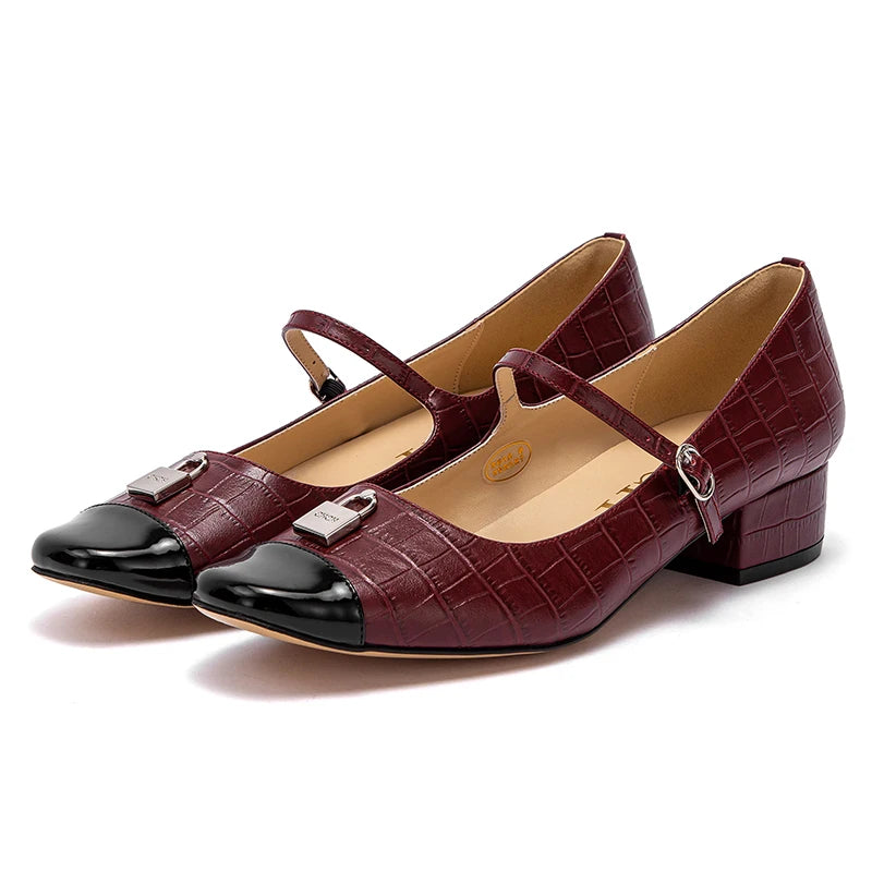 CHCH Women's High Heels New Low Heel Texture Mommy Casual Shoes Mary Jane Shoes