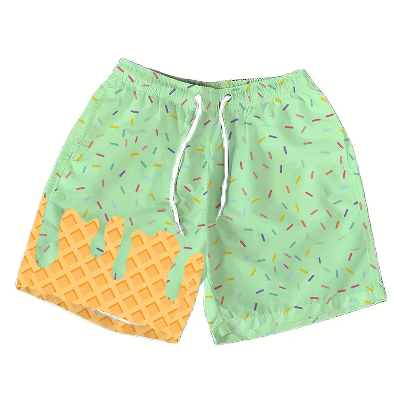 Multi Color Ice Cream Graphic Beach Shorts For Men Kids 3d Printed Cartoon Hawaiian Swimming Trunks Summer Loose Board Shorts