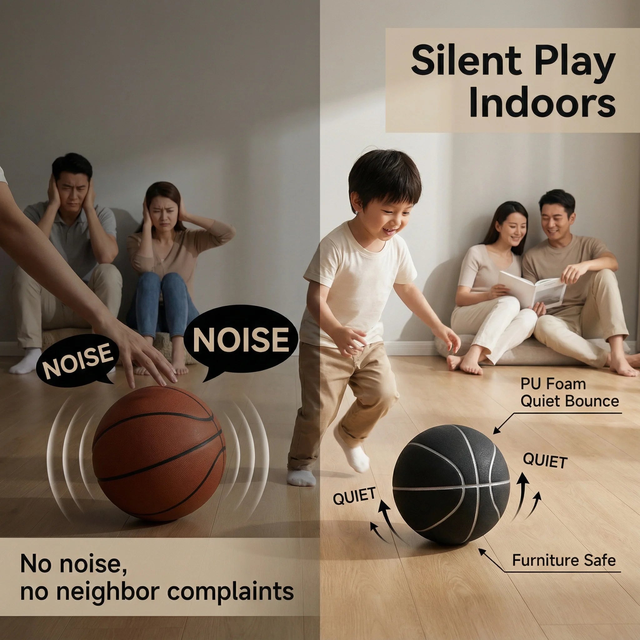 Silent Basketball New Black Size 7 Ball No Noise Indoor Bounce Training Basketball for Kid Playing at Home Boys Birthday Gift