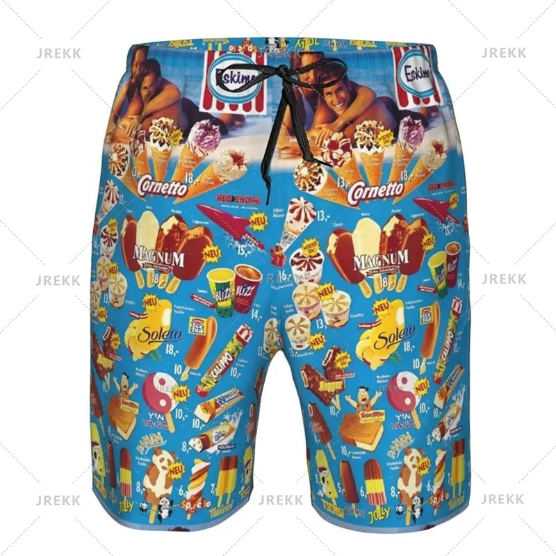 Ice Cream Poster Beach Shorts Men Kids Hot Sale Summer Popsicle Pattern Swimming Trunks Cool Street Oversized Short Pants