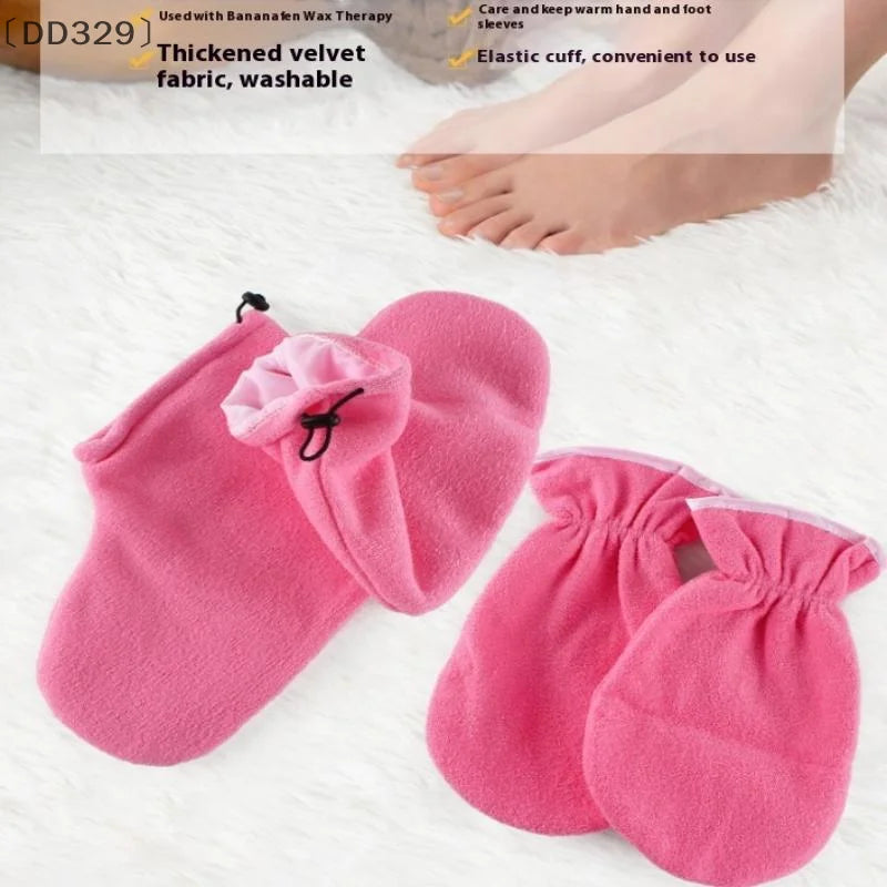 〔DD329〕1 Pair Insulation Care Gloves Flannel Elastic Opening Nail Protection Hand Therapy Paraffin Wax Mitts Reusable Warmers