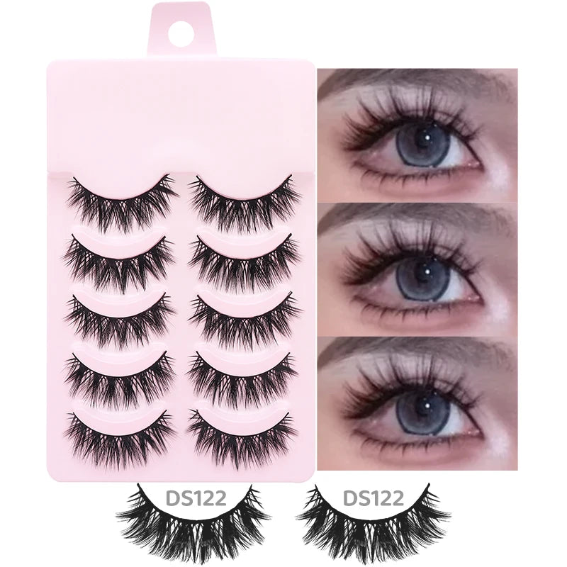 DINGSEN 5 Pairs Manga Lashes Eyes Lashes Soft Natural Long Eyelashes Fake Lashes Anime Wispy Strip False Eyelashes Makeup