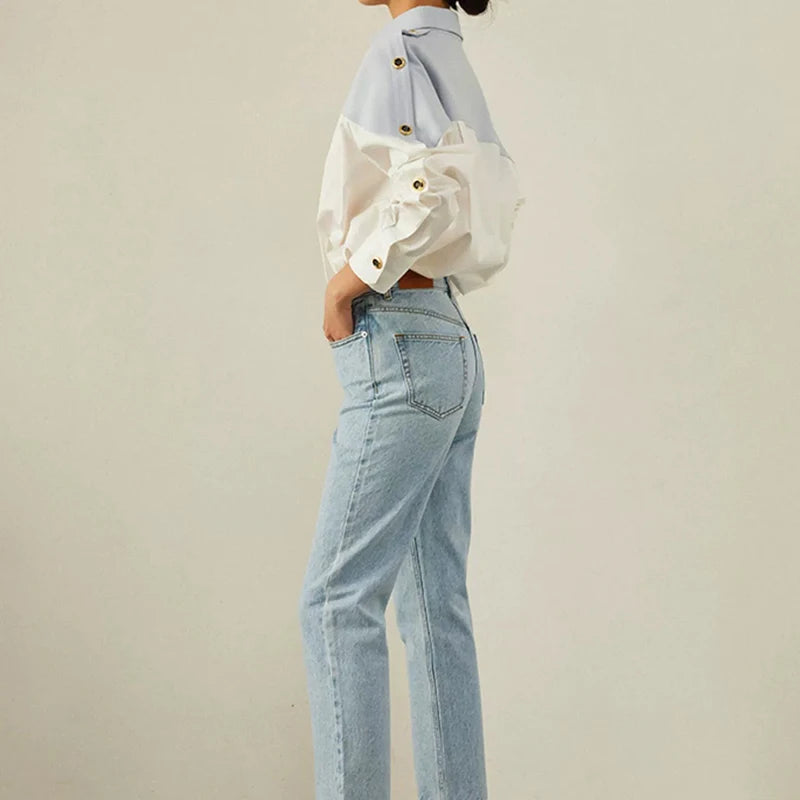 Summer Brand Design Patchwork Women's Blouses Temperament Sense Long Sleeve Shirt Fashion 3 Color Contrast Shirt Tops Shirt