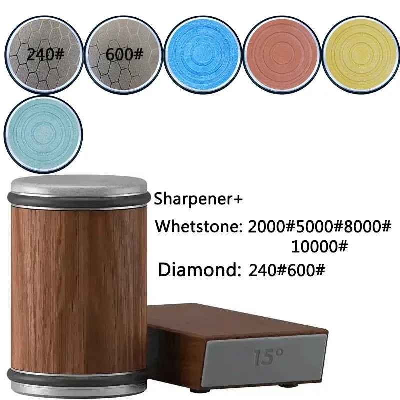 Rolling Knife Sharpener sapele Magnetic Holder Whetstone Sharpening Stone Kit 15 and 20 Degrees Angle Roller Kitchen Accessory