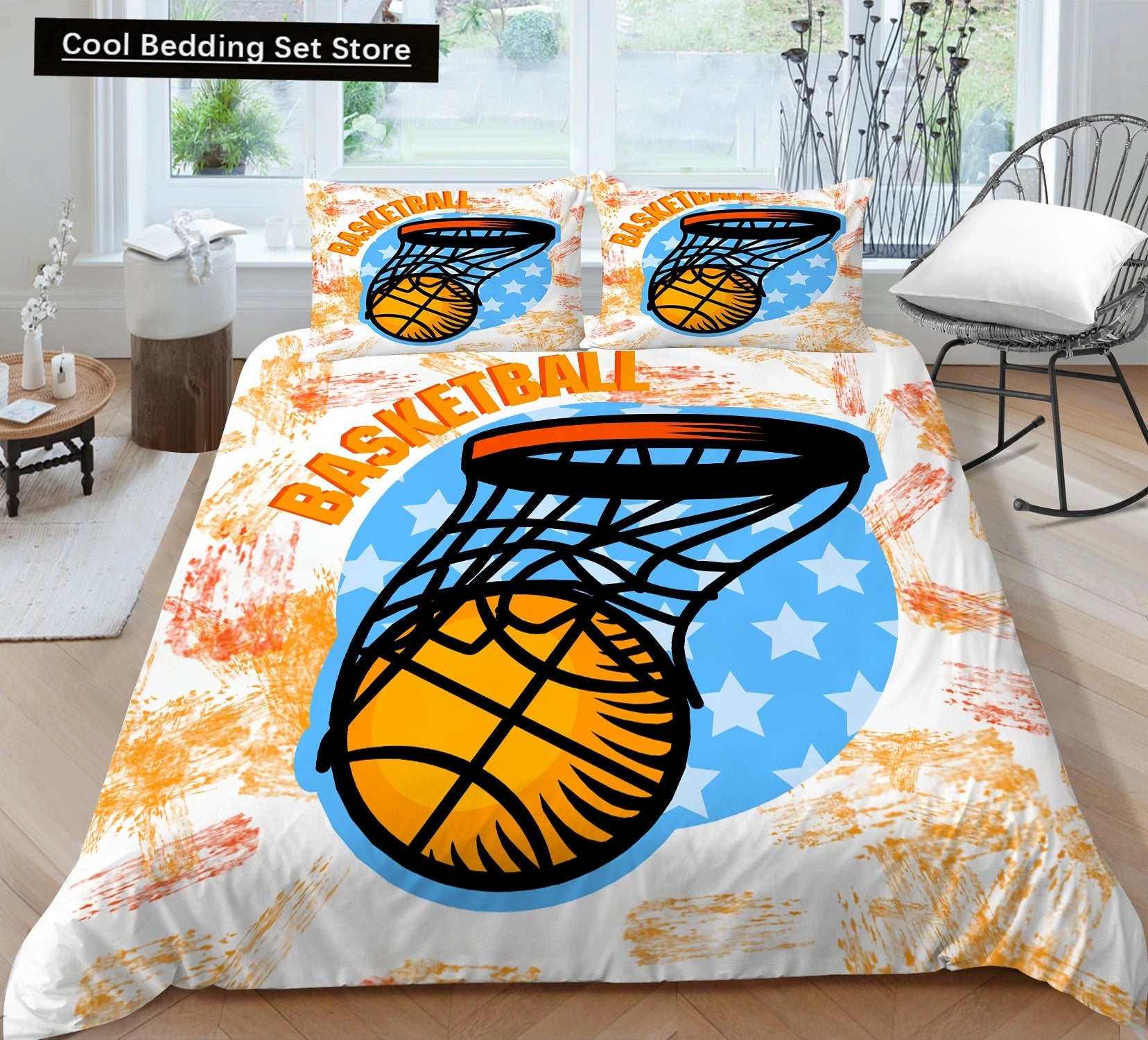 3D Basketball King Queen Duvet Cover Sports Theme Bedding Set for Kids Teens Boys Ball Game Bedroom Decor Soft Comforter Cover
