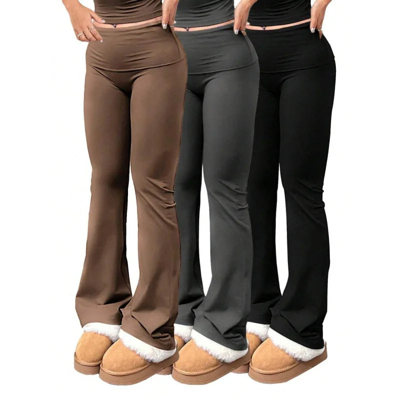 3pcs/Set Trouser Style Yoga Pants Women Elastic Waist Gym Workout Flare Leggings Casual High Waisted Bootcut Yoga Pants