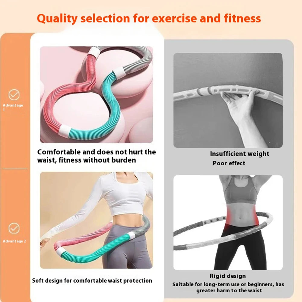 Weighted Fitness Hoop Portable Soft Spring Hoop Quiet Design Foldable Waist Toning Hoop Belly Exercise Hoop for Cardio Exercise