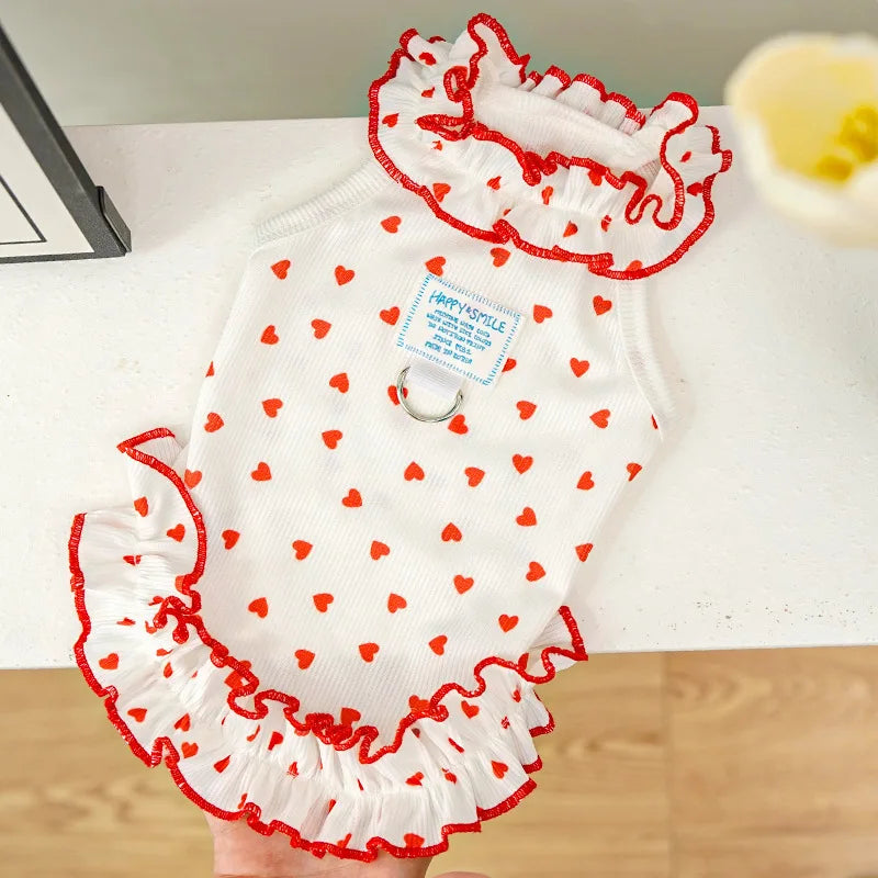 Dog Clothes Summer Floral Costume Lace Dresses For Small Dogs Dachshund Yorkshire Sleeveless Vest Puppy Hoodies Dress Apparel XS