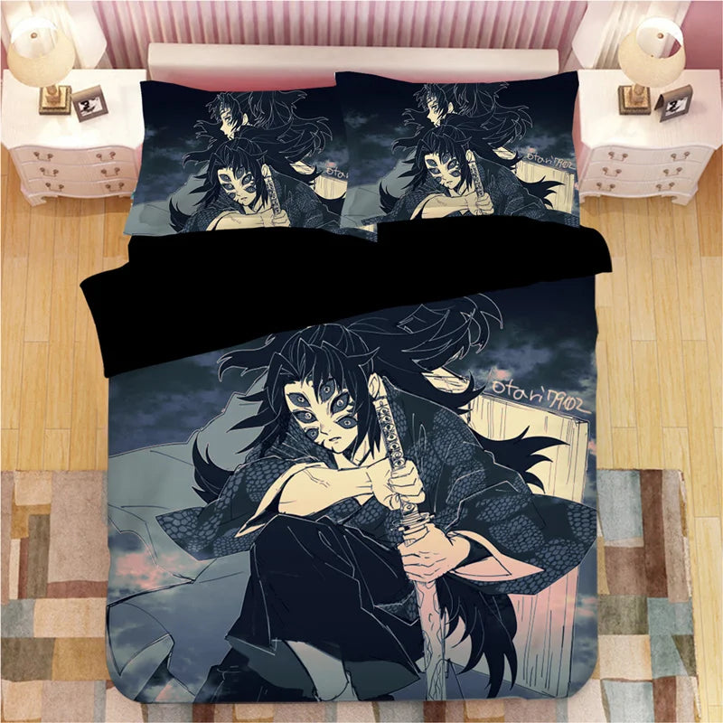Demon Slayer Bedding Sets Cartoon Comforter Bed Linen Boys Kids Single Double Size Soft Bedclothes Home Decor Anime Duvet Covers