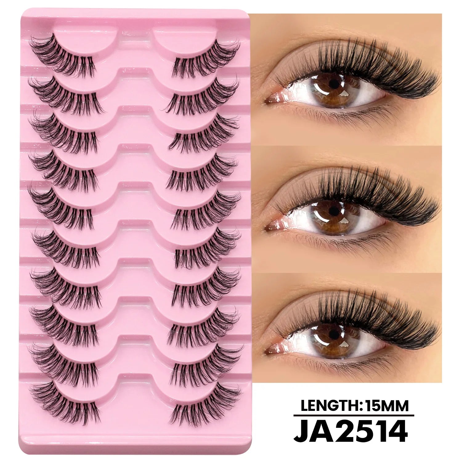 GROINNEYA Two Boxs Half Eyelashes Natural Fluffy Cat Eye Lashes Soft Wispy Faux Mink Lashes Winged End Eye Elongated Eyelashes