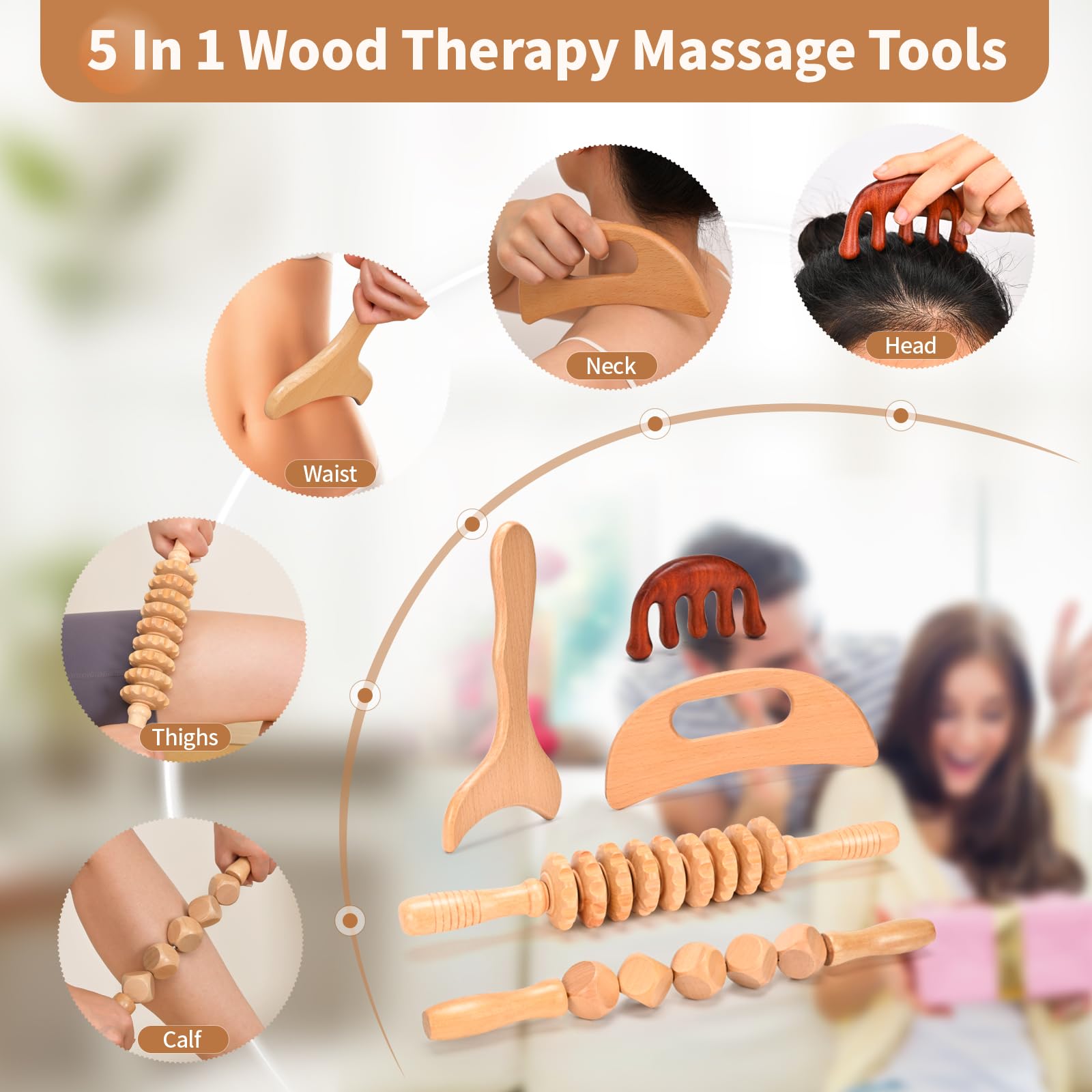 3-in-1 Wood Therapy Massage Tools Lymphatic Drainage Massager Wooden Massager for Maderoterapia,Anti-Cellulite, Body Sculpting & Contouring