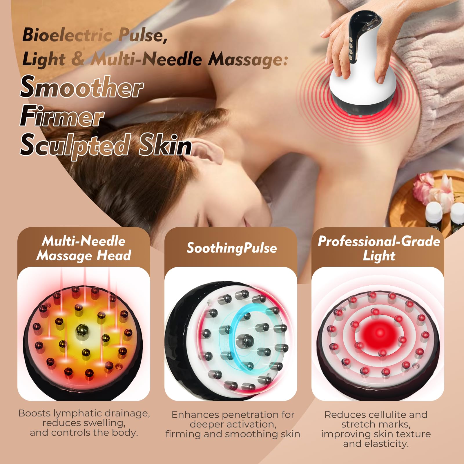 35-Speed 3-in-1 Lymphatic Drainage Massager - Cellulite Massage Tool for Legs, Arms, Belly | Anti Cellulite Massage Tool w/ Microcurrent, Heat, Vibration | Body Sculpting & Skin Renewal