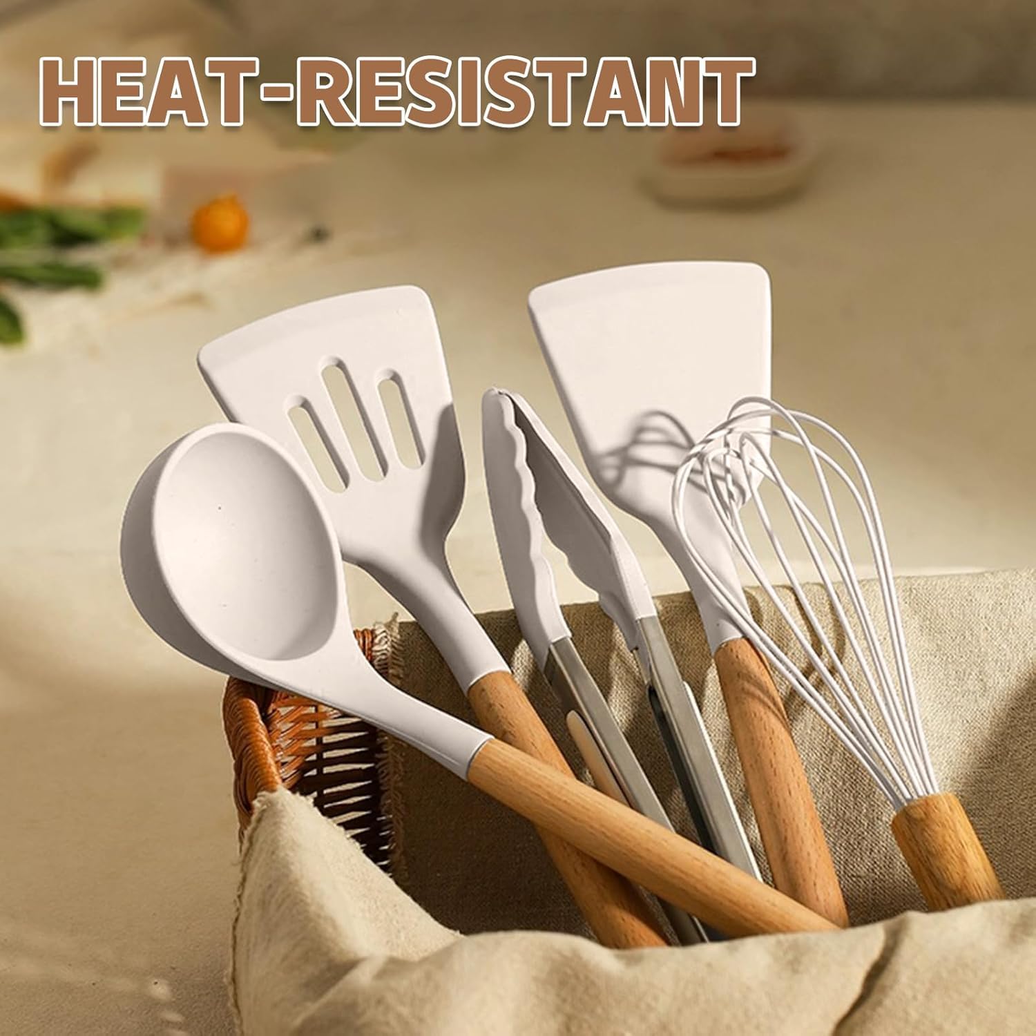 Silicone Cooking Utensils Set - Silicone Kitchen Utensils for Cooking Wooden Handles, 446°F Heat Resistant Kitchen Utensil Spatula Sets, Gadgets for Non-Stick Cookware BPA FREE