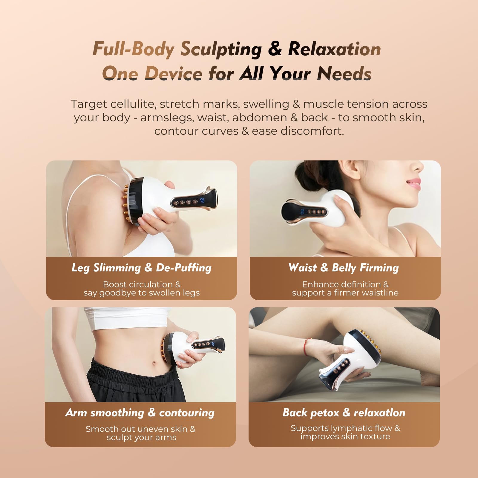 35-Speed 3-in-1 Lymphatic Drainage Massager - Cellulite Massage Tool for Legs, Arms, Belly | Anti Cellulite Massage Tool w/ Microcurrent, Heat, Vibration | Body Sculpting & Skin Renewal