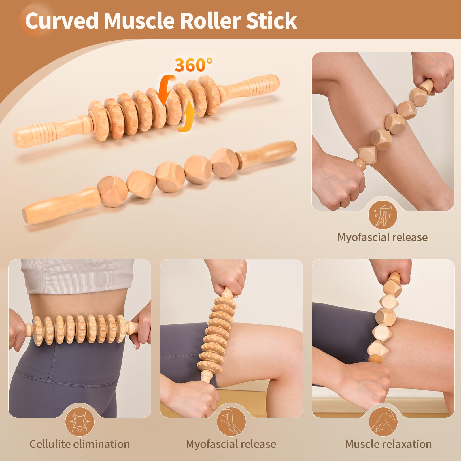 3-in-1 Wood Therapy Massage Tools Lymphatic Drainage Massager Wooden Massager for Maderoterapia,Anti-Cellulite, Body Sculpting & Contouring