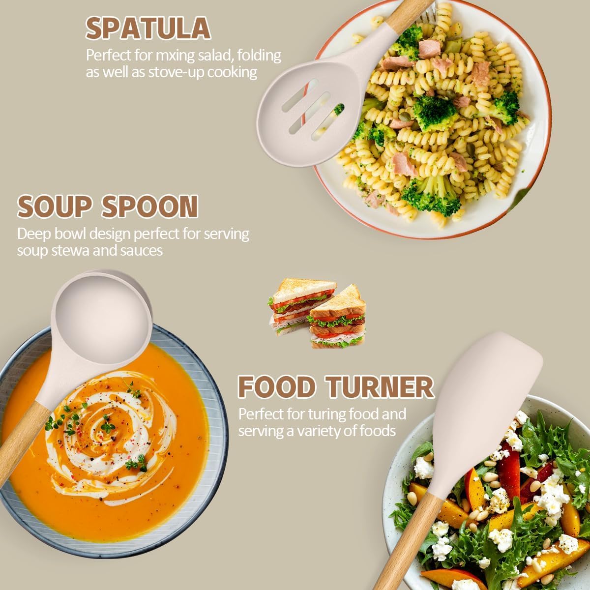 Silicone Cooking Utensils Set - Silicone Kitchen Utensils for Cooking Wooden Handles, 446°F Heat Resistant Kitchen Utensil Spatula Sets, Gadgets for Non-Stick Cookware BPA FREE